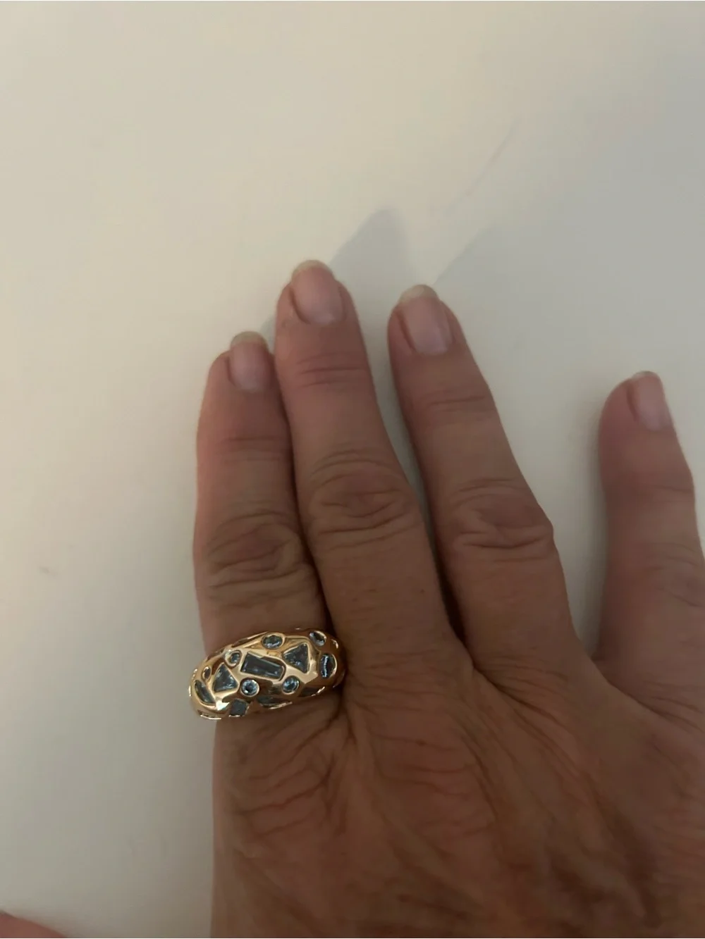 Gold Tone Blue Stone Dome Ring - Women's Fashion Jewelry